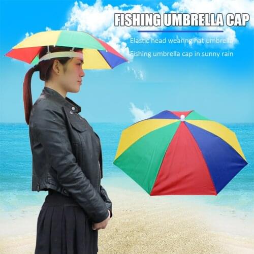 2021 Outdoor Fishing Caps Portable Adjustable Elastic Headwear Umbrella Sun Shade Hat Shelter Umbrella Rain Gear