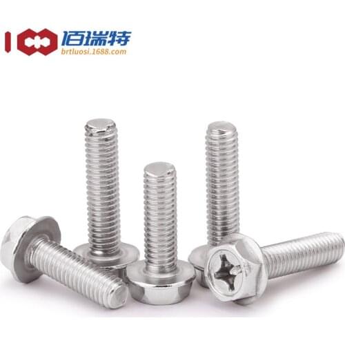 304 Stainless Steel Cross Flange Screw Outer Hexagon Flange Anti-slip Bolt M4M5M6 30PCS