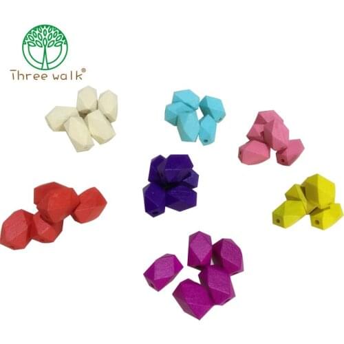 35pcs/lot Wholesale Price DIY Wooden Beads Rainbow Color Geometric Wooden Beads for Necklace 22*14mm