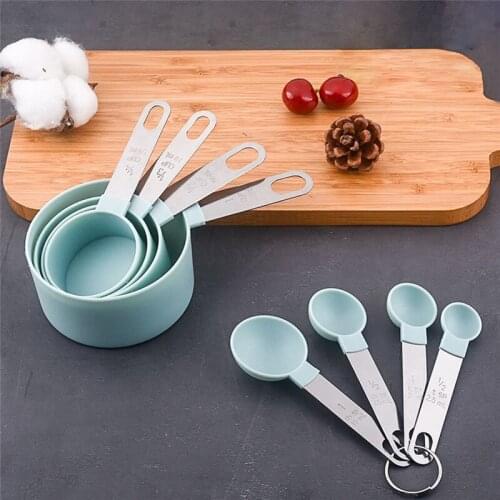 8PCS Multi Purpose Tea Coffee Measuring Cups or Spoons Stainless Steel Handle Baking Cooking Tools Set Bakeware Kitchen Gadgets