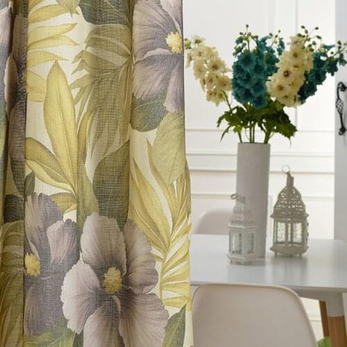 American Curtains for Living Room Bedroom Idyllic Printed Fabrics Fresh Imitation Cotton and Linen Slub Curtains Custom Finished