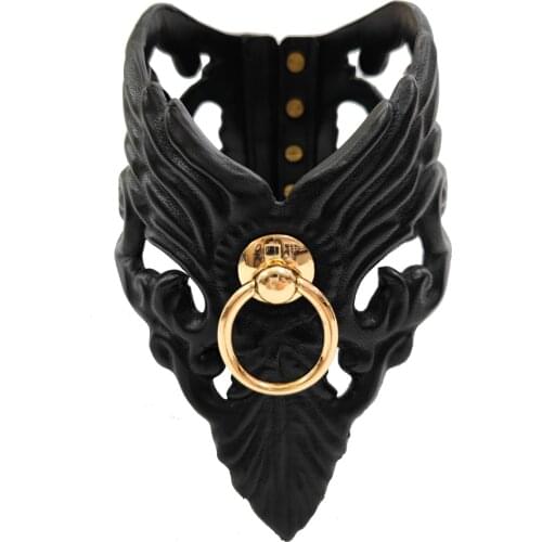 Annzleys new top layer sheepskin top layer cow leather hollow collar metal ring pure handmade collar