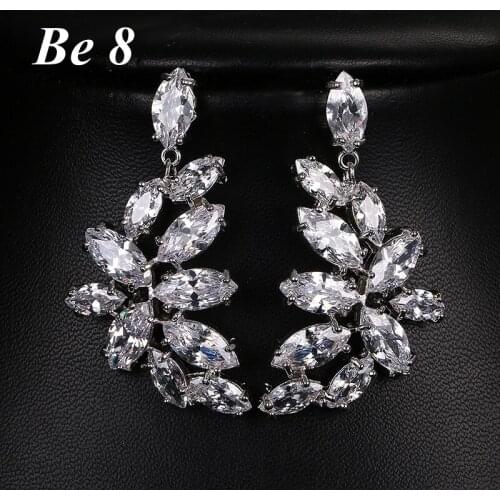 Be8 Brand Sparkling Marquise Cut Top Quality Cubic Zirconia Drop Earrings White Gold Color Wedding Bridal Earrings Jewelry E-254
