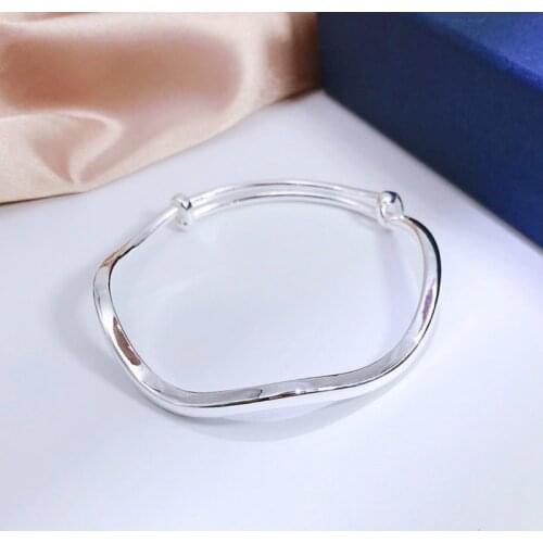 Whole 100% Genuine 999 Sterling Silver Bangles Wave Purely Shiny Exquisite Jewelry Adjustable Can Pushed & Pulled Wristband
