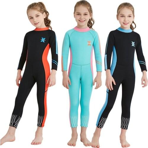 2.5mm Children Wetsuit One Pieces Warm Swimsuit Girls Long sleeve Neoprene Overall Wetsuit Skins Kids Diving Surfing Swimwear