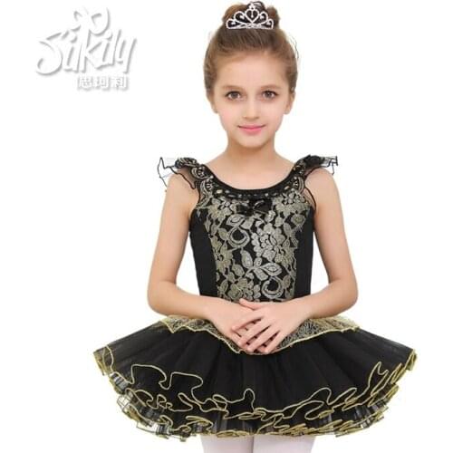 Childrens Ballet Tutu Dance Dress Girl Ballet Skirt Dress Black Lace Performance Dress Princess Suit Childrens Day Suit B-6380