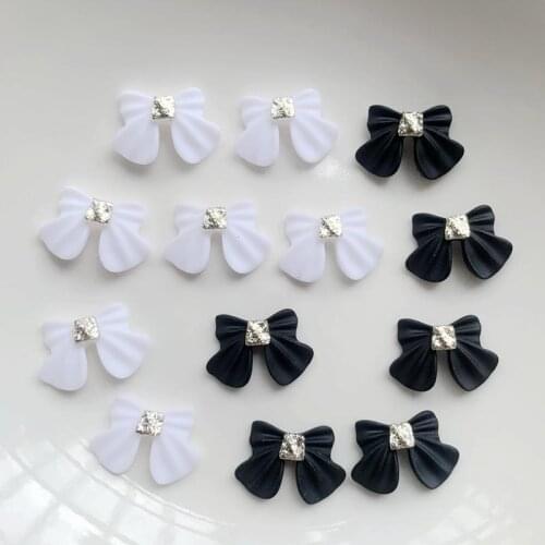 Diy 30 bowtie white/black Rhinestone decal flat back Rhinestone nail art accessories wedding decoration