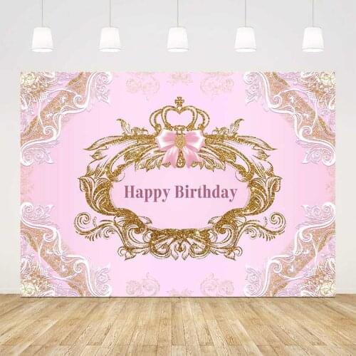 Happy birthday princess birthday backdrop glitter bow girls happy birthday photo background birthday party decoration supplies