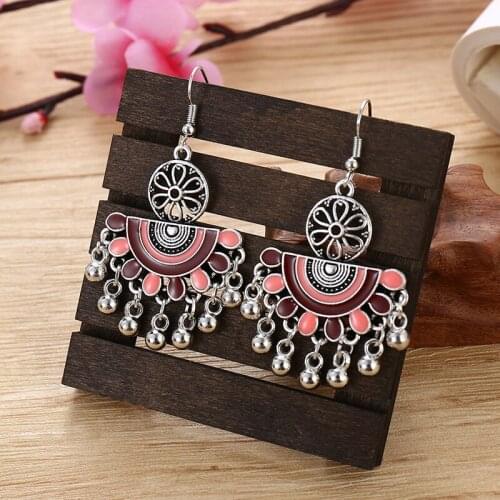 Ethnic Semicircle Tassel Earrings For Women Gypsy Summer Boho Flower Dangle Jhumka Earrings Oorbellen Earrings