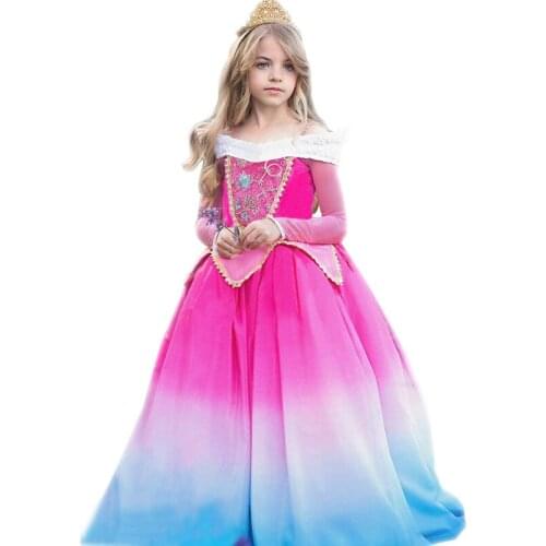 FINDPITAYA Sleeping Beauty Princess Auro Dress Party Costume Long Sleeve 4 Layers Cosplay Long Dress Halloween Birthday Gift