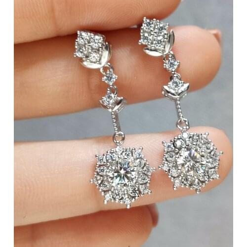 Inbeaut 925 Silver Excellent Cut Total 1 ct D Color Pass Diamond Test Moissanite Lucky Compass Drop Earrings Moissanite Jewelry