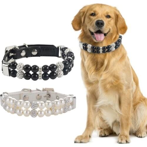 Artificial Rhinestone Pearl Pet Collars PU Leather Pearl Cat Dog Collar For Small Dogs Necklace Wedding Birthday Gift