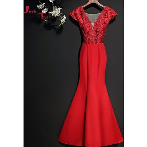 Jark Tozr New Listing Appliques Beading Red Mermaid Evening Dresses Abiye China Shop Online Formal Gown Vestido De Festa