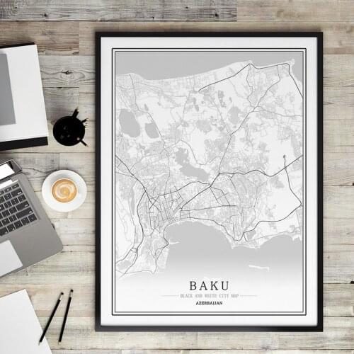 Azerbaijan Black and White City Map Poster Nordic Living Room Baku Lankaran Wall Art Home Decor Canvas Painting Creative gift