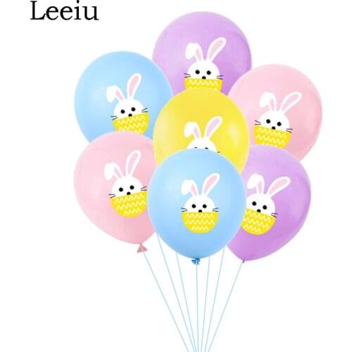 Leeiu 10pcs Cartoon Animal Bunny Eggs Balloon Happy Easter Party Decoration Colorful Rabbit Latex Balloons Birthday Kids Favors