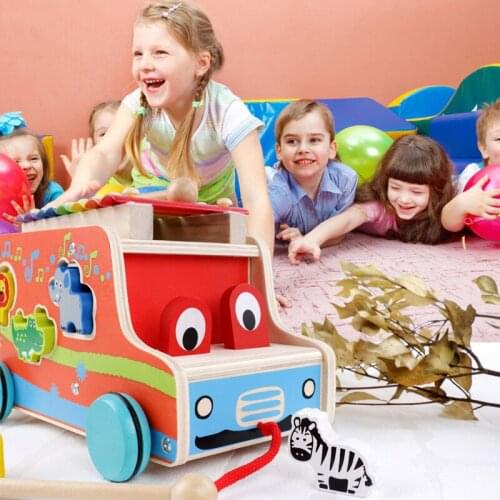 Cartoon Wooden Xylophone 8-Note Music Instrument Trailer Car Shape Animal Puzzle Block Toys Children Musical Instrument