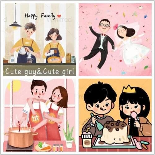 5D DIY Diamond Painting Kit Cartoon Couple Boy Girl Picture Full Drill Mosaic Diamond Embroidery Family Love Photo Cross Stitch