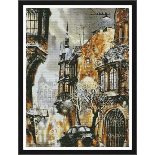 NKF City Corner Counted Animal Cross Stitch Patterns 11CT 14CT Chinese Cross Stitch Kits for Embroidery Home Decor