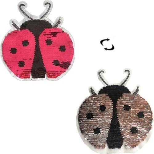 Patch deal with it clothes t shirt women AB Cute seven-star Ladybug Reversible change color sequins biker patches for clothing