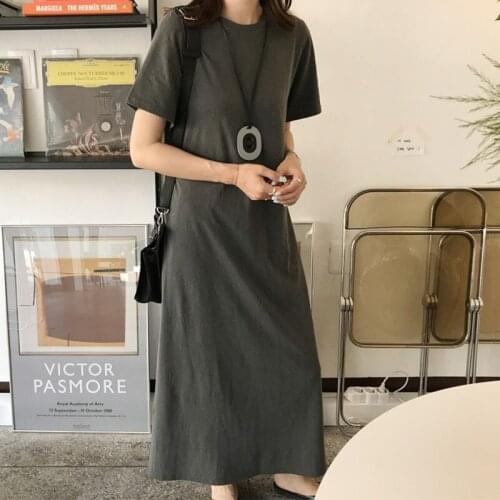 2021 Summer New Dress Short Sleeve Straight Casual Dress Women Loose Dress Soft Dresses for Women Dress Solid Color