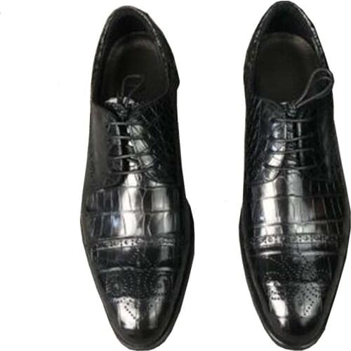 Ousidun new crocodile Men dress shoes lace-up shoes crocodile belly shoes Casual shoes Low heels men formal shoes