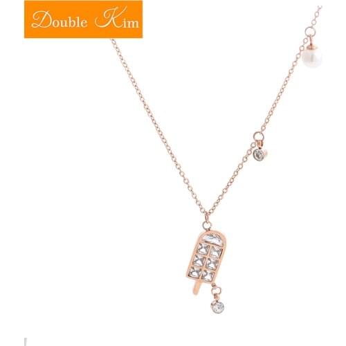 Ice Cream Pendant Necklace Titanium Steel Chain Necklace Inlaid Natural Zircon Fashion Trendy Women Jewelry Birthday Gift