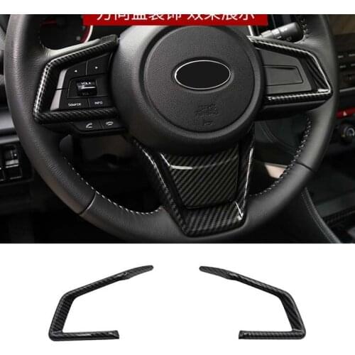 Fiber Interior Frame Steering Wheel Panel Cover Chrome Trims Car Moulding For 2019-2021 Subaru Forester 2PCS