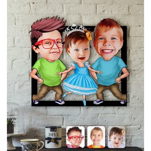 Personalized 3 Sister Caricature OF 3D Wood Tablo-2