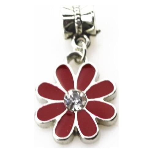 20pcs/lot red daisy flower charms hanging charm big hole pendant beads charm fit pando bracelet diy jewelry dangle charms