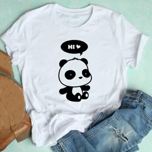 Casual Clothes Print Tshirt Female Tee Top Graphic T-shirt Women Short Sleeve Cartoon Spring Summer Cute Kawaii Panda 90s