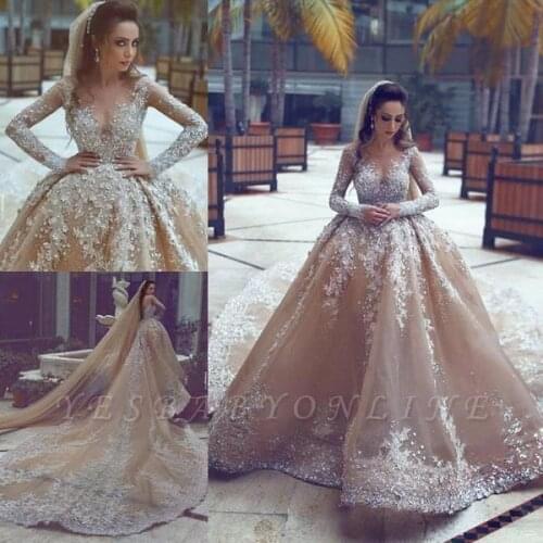 Robe De Mariee New Arrivals Luxury Ball Gown Wedding Dresses With Long Sleeves Beading Bridal Gowns Mariage Bride Dresses