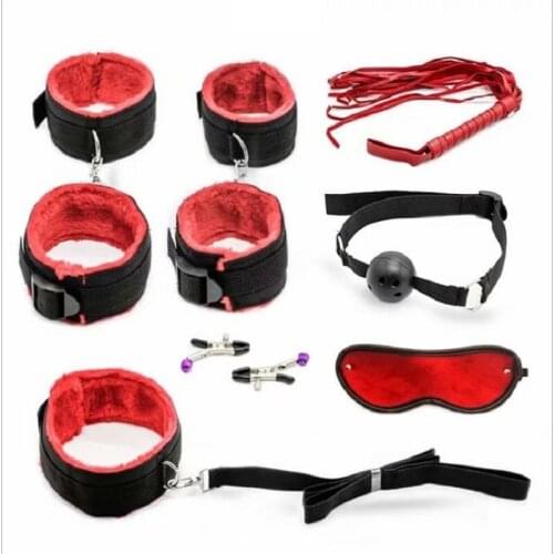Sex Bondage Kit 7 Pcs Adult Games Set Handcuff Footcuff Whip Rope Blindfold for Couples Erotic Toys Products