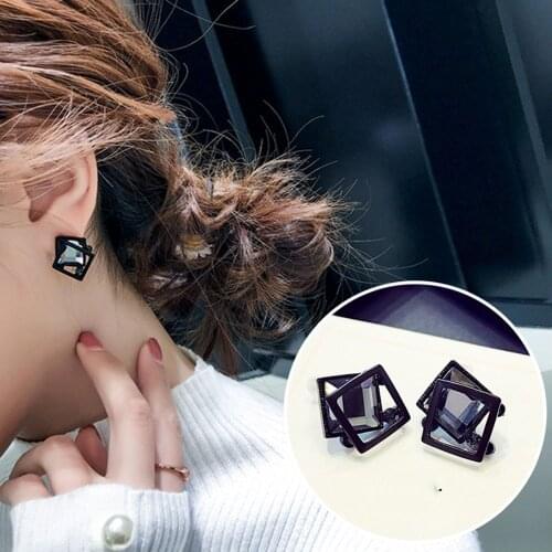 Womens Stud Earring Square Crystal Earrings Simple Geometric Jewelry Girl Accessories for Women