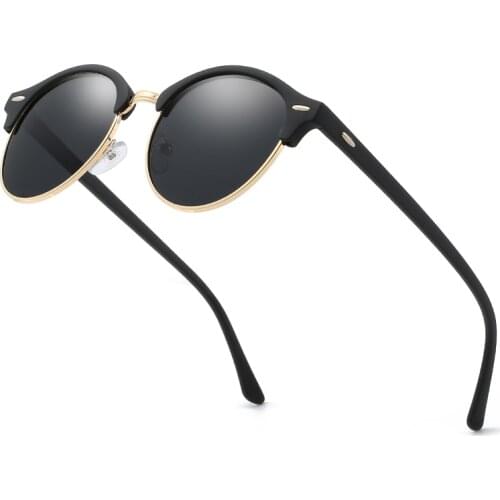 Classic Ladies Round Polarized Sunglasses Men Brand Designer Polaroid Sun Glasses Women Metal Frame Black Lens for Men Women
