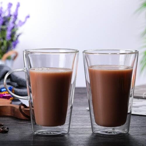 400ml Double Wall Glass Cup With Handgrip Heat-resistant Tumblers Transparent water Tea Coffee Milk mug Beverage Drinkware