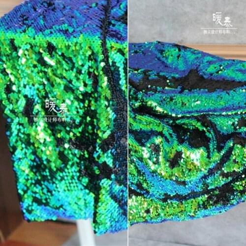 Embroidered Sequin Fabric Blue Green Fish Scales Sequin DIY Stage Clothes Mermaid Prop Skirt Decor Wedding Dress Designer Fabric