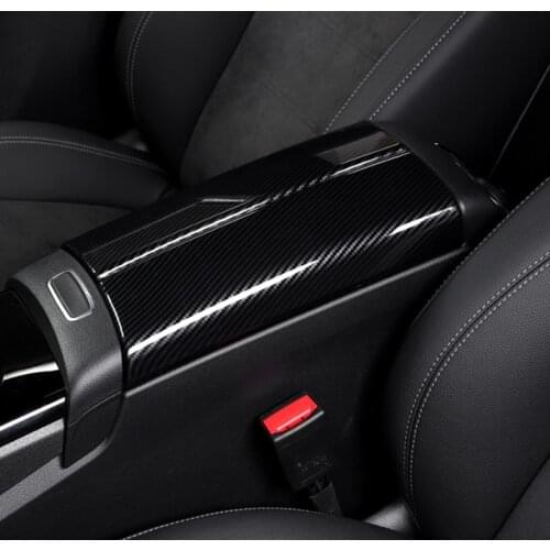 ABS Central Armrest Storage Box Panel Decoration Cover Trim 2Pcs For Mercedes Benz A Class A180 200 2019 Carbon Fiber Color
