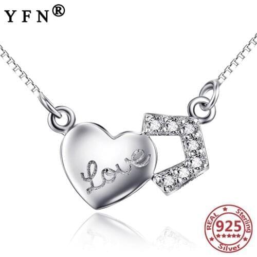 YFN 925 Sterling Silver Heart Necklace Crystal Zircon Necklace Pendant Silver 925 Jewelry Valentines Day Gift Mothers Day Gift