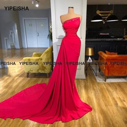 Yipeisha Fashion Beaded Mermaid Prom Dresses Vestido de Noche Jersey Long Evening Party Gown for Formal Occasion Robe de Soiree