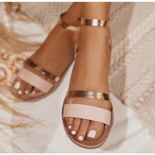 2020 Women Sandals Flat Sanke Summer Casual Big Size 41 Womens Beach Gold Ankle Buckle Shoes Ladies Comfort Cool Footwear