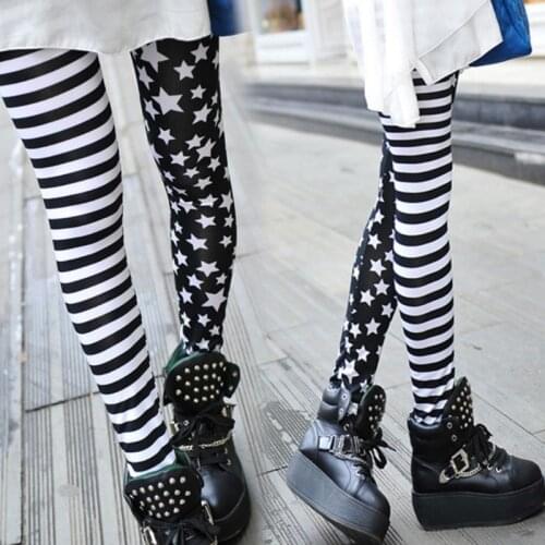 Women Stripe+Stars Leggings Elastic Waist Ankle-Length Pencil Pants Slim Leather Legging 2020 Fashion New Stretchy Girl Leggings