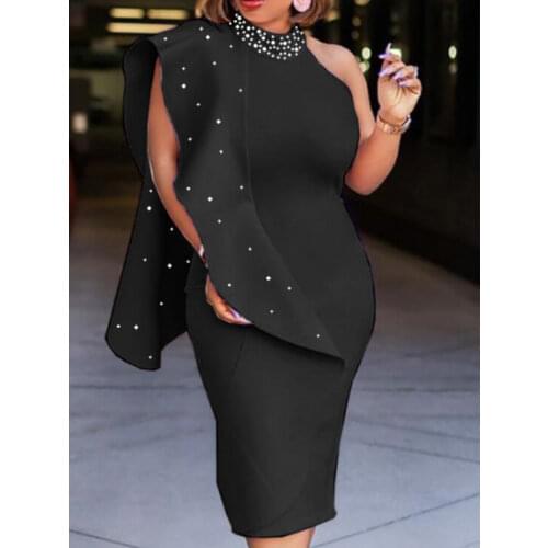 Women Party Dresses Bodycon Beading Big Ruffle Slim Fit Dress Female Elegant Prom Birthday Christmas Event Night Celebrity Robes