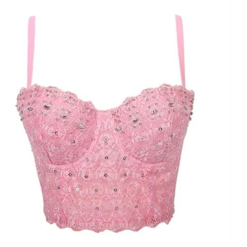 2020 New Women Camisole Top Flower Lace diamond Embroidery Luxury Crop Top Bustier Bra Night Club Party Belly Dance Tank Tops