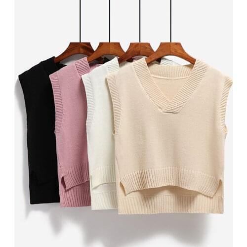 Women Sweater Vest 2021 Spring Autumn Women Sleeveless Loose Short Knitted Sweaters Ladies V-Neck Pullover Tops Female Outerwear