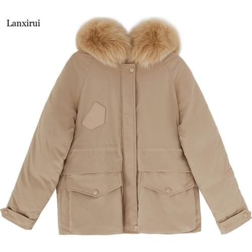 Womens Winter Coats Plus Size Fur Collar Skinny Slim Cotton Padded Korean Clothes Plush Casual Parkas Women Autumn Jacket