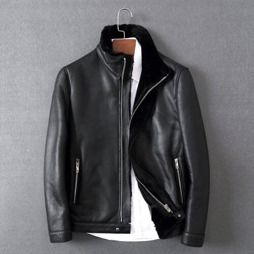 Winter Jacket Real Fur Leather For Men Genuine Sheepskin Short Stand-up Collar Motorcycle Jacket Tide Large Size Clothing