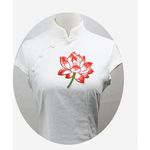 Ursmart 1 Pc High Quality lotus Flower Floral Patch Applique Badge Embroidered Fabric Sticker Clothes Jacket Jeans Garment Patch