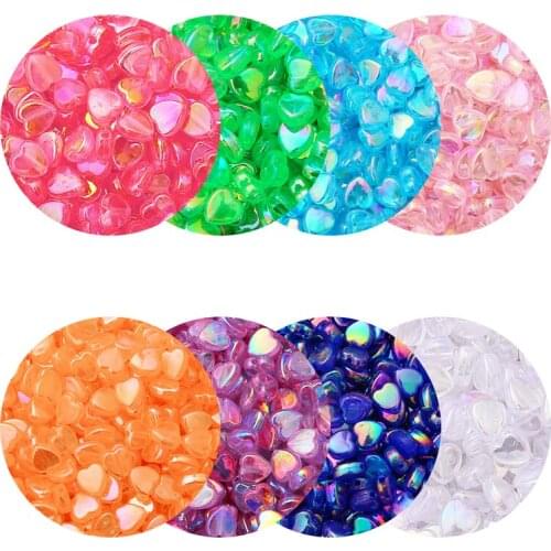 100pcs Heart Multicolor Transparent AB Color Acrylic Plated Scattered Beads DIY Bracelet Necklace Beaded Material Accessories