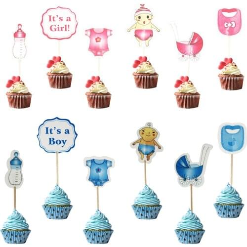 12/20 pcs Decor Cupcake Boy Girl Toppers Baby Shower Its a Boy Girl Pink Blue Cake Picks Gender Reveal Baby Shower Party Supply