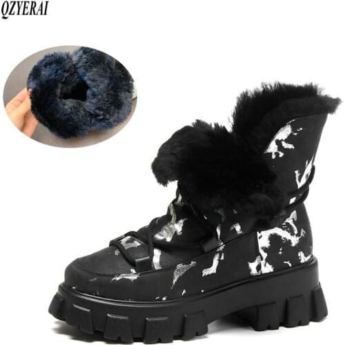 2020 New arrival winter women shoes natural Genuine leather snow boots Sheep fur women boots fashion Coloured drawing pattern
